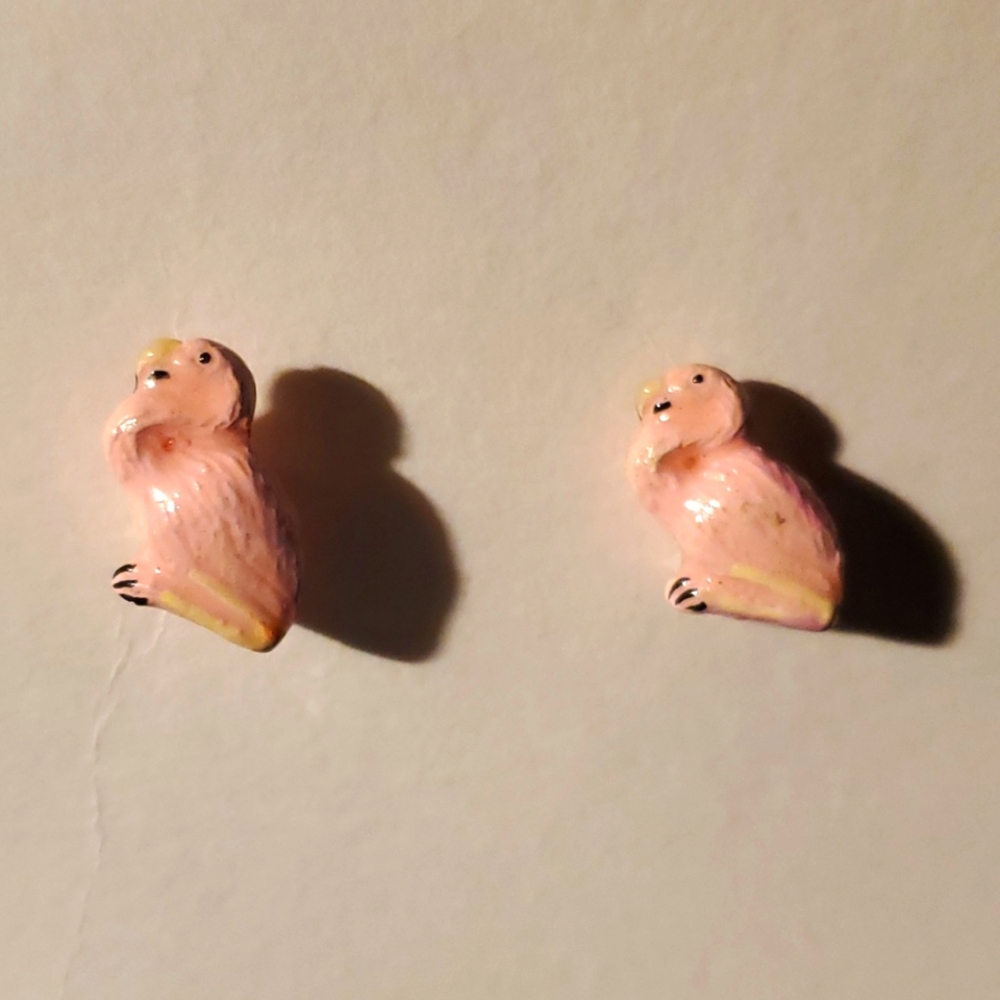 Pink Flamingo Resting Bird Stud Earrings - Picture 2 of 2